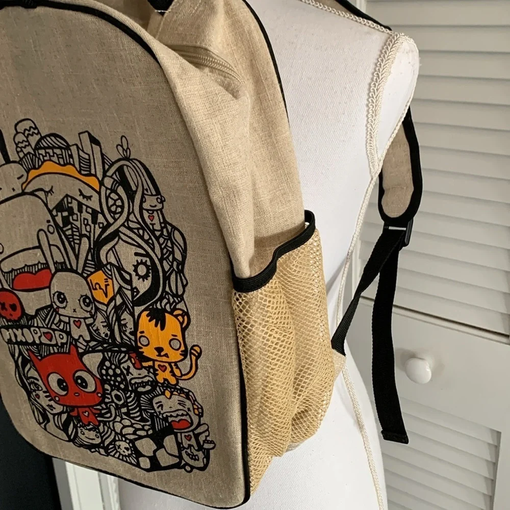 SoYoung x Pixopop Pishi and Friends Backpack NWT Eco Friendly Linen Bag